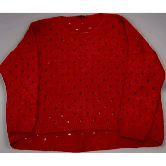 Isle by Melis Kozan Red Open Knit Distressed Sweater Women’s M Avant Garde Boho - Picture 1 of 8